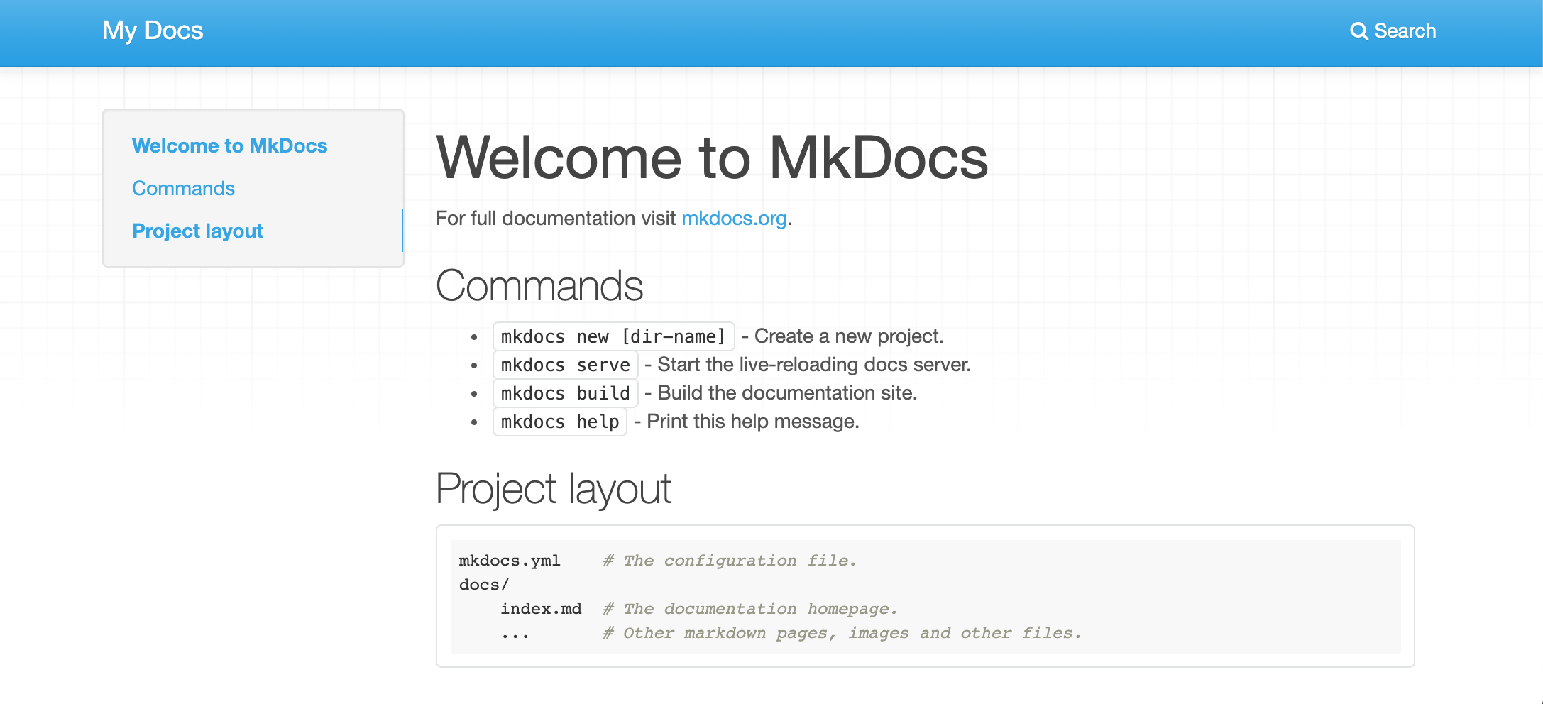 MakDocs Welcome Page